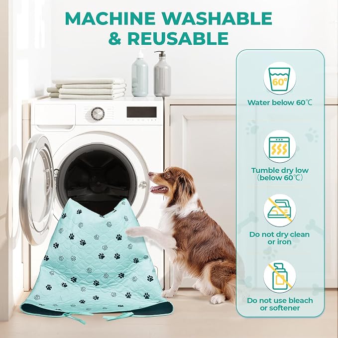 Fostanfly Washable Pee Pads for Dogs, Leak-Proof, 54"x54"-2 Pack, Green | Ultra-Absorbent, Waterproof, Non-Slip, Large Reusable Pee Pads for Puppy Potty Training, Crate and Playpen with 8 Tie Straps