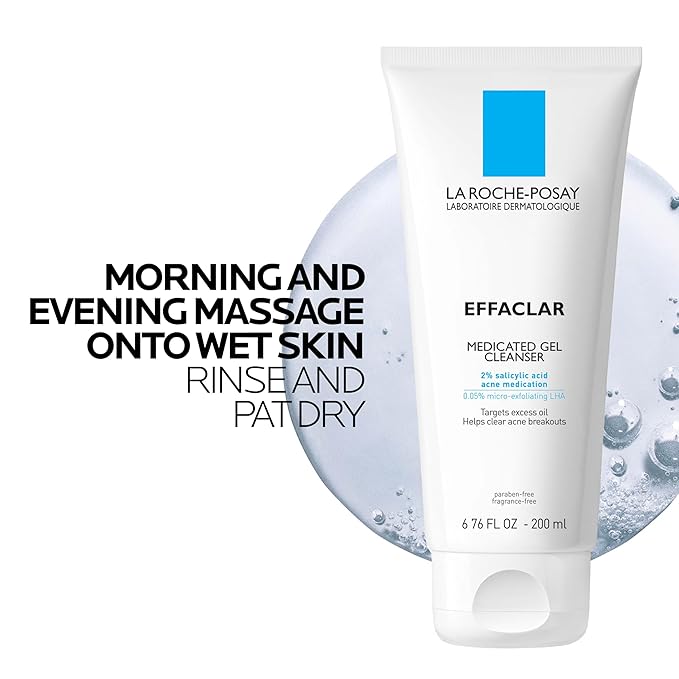 La Roche-Posay Effaclar Medicated Gel Cleanser, 2% Salicylic Acid Cleanser + LHA + Glycerin, Foaming Acne Face Wash, Helps Clear & Prevent Acne Breakouts, Oil Free, Targets Excess Oil