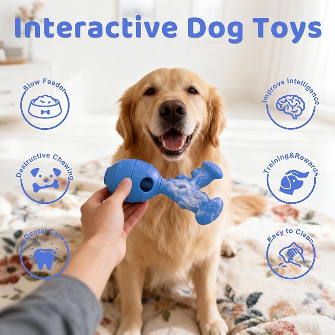 BoYoYo Dog Toys for Aggressive Chewers, 3 in 1 Treat Dispensing Dog Toys to Keep Them Busy, Dog Enrichment Toy for Small, Medium and Large Dogs, Milk Flavor
