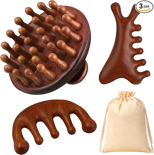 ProSuites 3 Pcs Wooden Head Scalp Massager Comb, Head Massage Tool for Relaxation Hair Gua Sha Comb