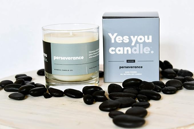 Yes You Candle - Perseverance, Teakwood & Spices, Highly-Scented, Inspirational Soy Candle, Made in USA, Great Message, Pure Essential Oils, Aromatherapy, 8 oz