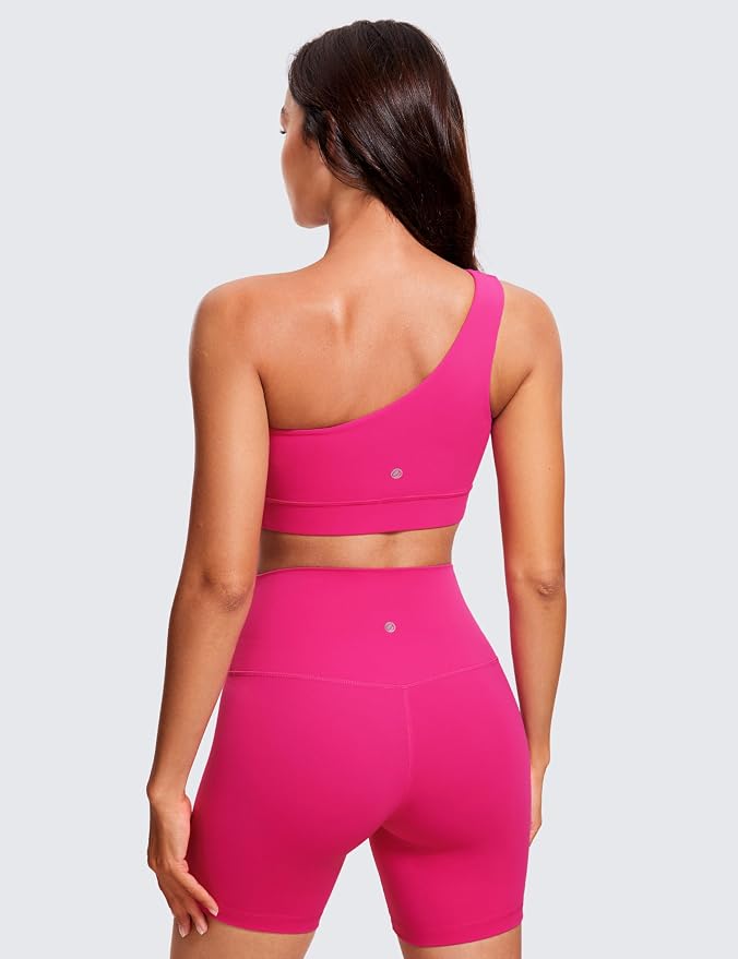 CRZ YOGA Butterluxe One Shoulder Sports Bras for Women - Sleeveless One Strap Low Impact Asymmetrical Workout Yoga Tops