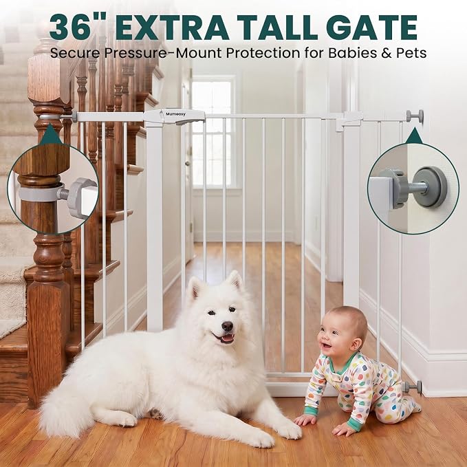 Mumeasy 36" Extra Tall Dog Gate, 29.7-46" Baby Gate for Stairs & Doorways