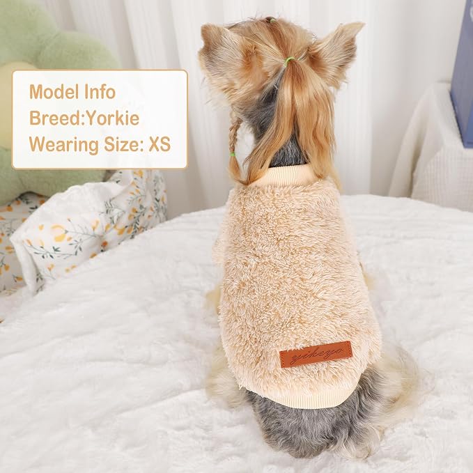 Dog Sweater Sweaters for Small Dogs Girl Purple Fleece Clothes Winter Soft Thickening Warm Puppy Boy Teacup Yorkie Chihuahua (M,Khaki)