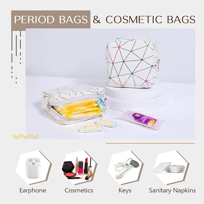 Likesing Sanitary Napkin Storage Bag, Leather Portable Period Bag for Girls Women, Sanitary Napkin Period Pad Pouch Tampon Holder for Purse (Beige Gold, Small-5.1")