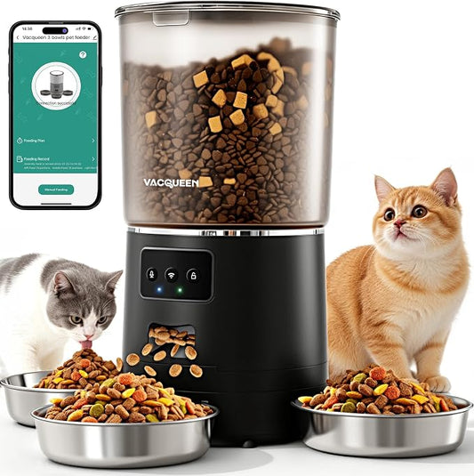 Automatic Cat Feeder for 3 Cats with WiFi Control, Anti-Jam System, 6L | Fresh-Keeping Cat Food Dispenser with Dual-Effect Desiccant System, 10S Voice Recorder for Cats and Small Dogs