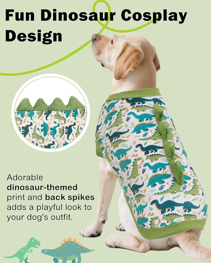CuteBone Dinosaur Costume Dog Shirt, Stretchy Velvet T-Shirt Clothes for Medium Dogs, Soft & Breathable Pet Tee Outfit Frenchie Apparel for Daily Wear, Cozy Pullover Design Puppy Fashion COSBX03XXL