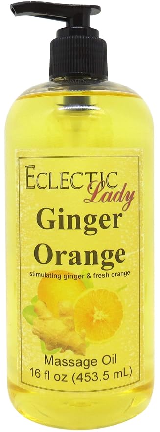Ginger Orange Massage Oil, 16 oz, With Sweet Almond Oil and Jojoba Oil