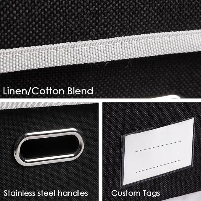 Large Foldable Storage Box with Lid [1-Pack] Fabric Collapsible Storage Bin Organizer Container Basket Cube with Cover for Home Bedroom Closet Office Nursery Black (17.7x11.8x11.8)
