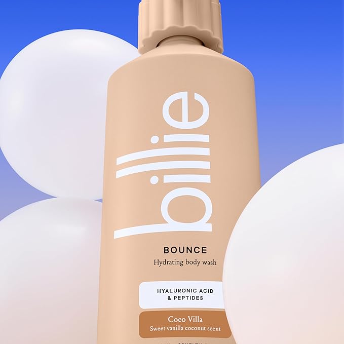 Billie Bounce,Hydrating Body Wash,Hyaluronic Acid + Peptides,Hydrating & Replenishing,18Fl Oz,(Pack of 2)