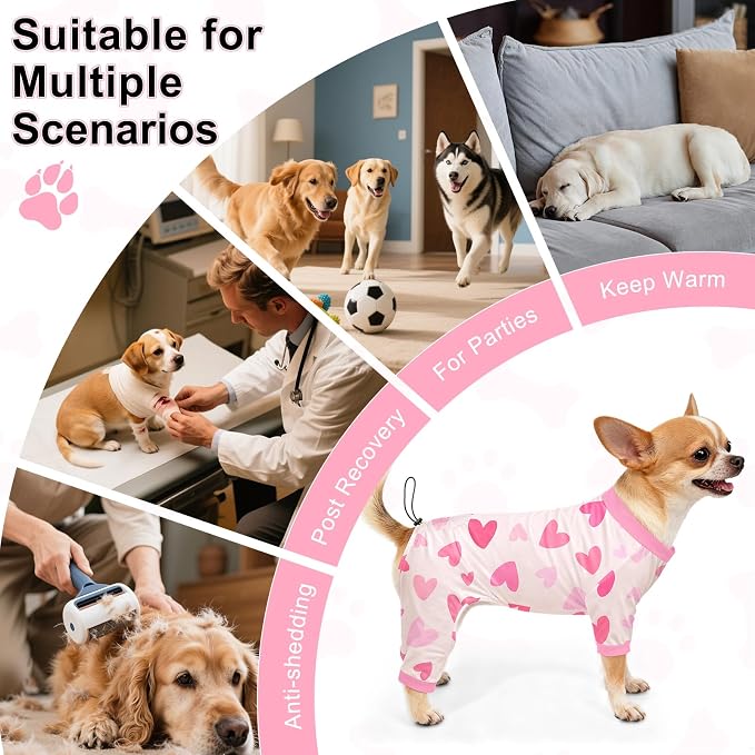 Bienbee Dog Pajamas, 4 Pack Adjustable Onesies for Small to Large Dogs S | Dog Shedding Suit with Soft Fabric, Breathable & Stretchy, and Adjustable Back Length for Sleeping Lounging and Daily Use