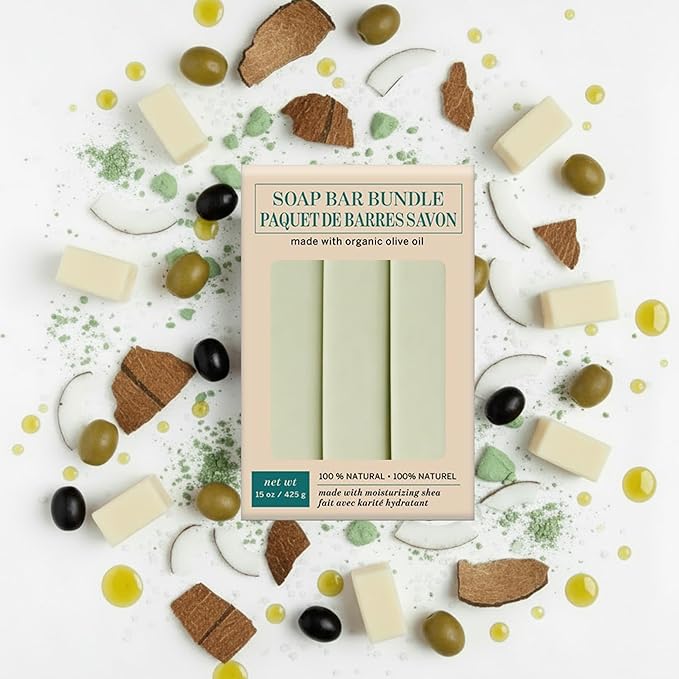 Olivia Care Moisturizing Bar Soap Pack by Natural & Organic Infused with Coconut, Shea Butter & Green ClayDeep Clean, Refreshing, Moisturizing & Hydrating, Coconut Shea, 3 Count (Pack of 3)