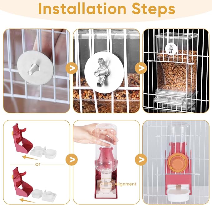 Kenond No Mess Bird Feeders Water Dispenser Set，Automatic Feeders for Cage | Automatic Parrot Feeder Cage Accessories, Clear Seed Container Food Drinker for Cage, for Cockatiel Lovebirds Budgies Canary