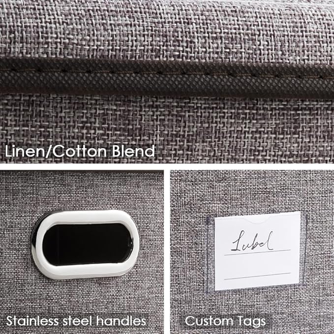 Large Collapsible Storage Bins with Lids [3-Pack] Linen/Cotton Blend Foldable Storage Boxes Organizer Containers Baskets Cube with Cover for Home Bedroom Closet Office Nursery(17.7x11.8x11.8)