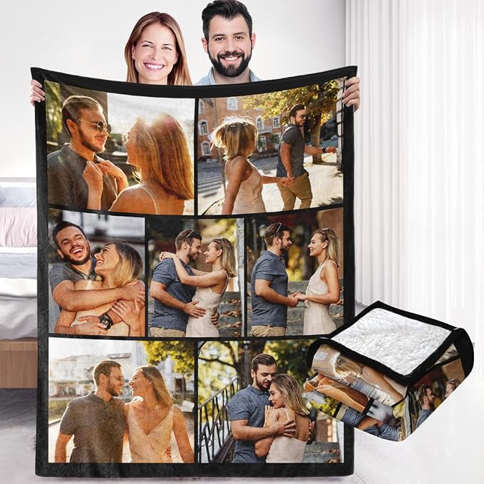 Ships Next Day, Custom Sherpa Fleece Blanket with Photos Text Soft Warm Custom Blanket Personalized Couples Gifts for Boyfriend Girlfriend Customized Picture Blanket Gifts for Christmas Valentines Day