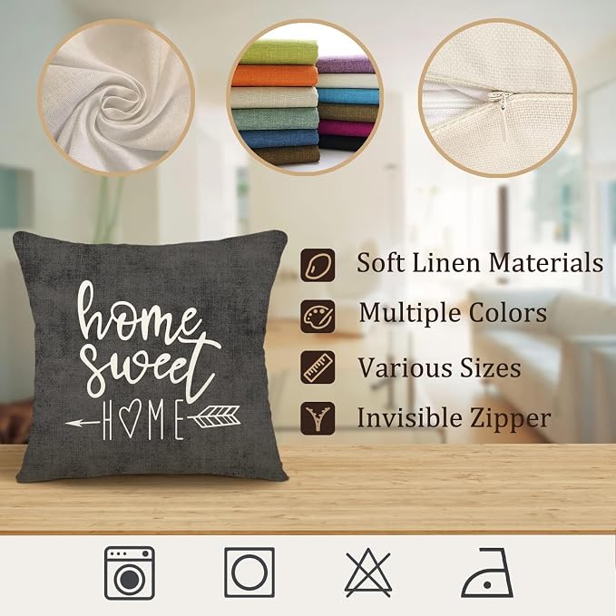 YCOLL Pillow Covers 16x16 Set of 4, Modern Sofa Throw Pillow Cover, Decorative Outdoor Linen Fabric Pillow Case for Couch Bed Car, Rustic Gray