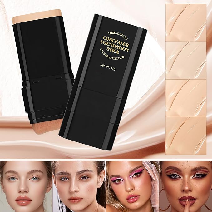 2Pcs Long-Lasting Concealer Foundation Stick, Face Foundation Contour Stick，Creamy Full Coverage, Hydrating Olive & Camellia Formula for Dark Circles & Blemishes (4# WHEAT)