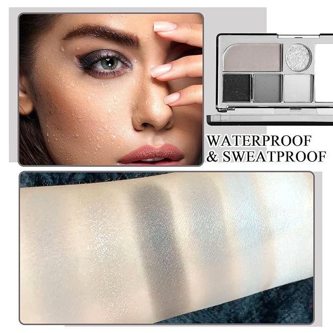 Black Grey Smoky Eyeshadow Palette,15 Colors Matte Shimmer Pigmented Eye Shadow Makeup Palette Set with 3 Eyeshadow Brushes,Glitter Eye Shadow Palette for Daily Halloween Goth Makeup(L)