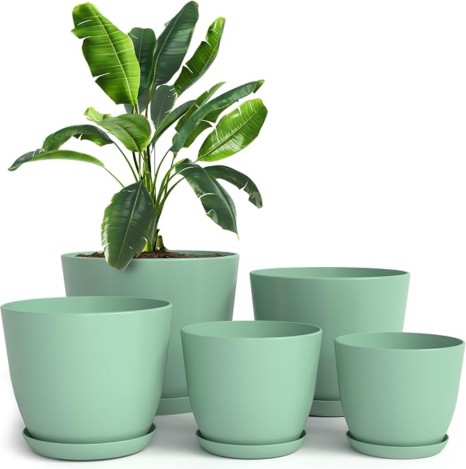 Utopia Home - Plant Pots Indoor with Drainage - 7/6.6/6/5.3/4.8 Inches Home Decor Flower Pots for Indoor Planter - Pack of 5 Plastic Planters for Indoor Plants, Cactus, Succulents Pot - Mint | Drainage holes included Multiple sizes 7/6.6/6/5.3/4.8 In I...