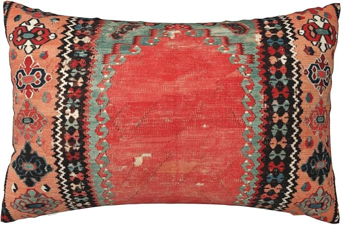 Antique Sivas Cappadocian Turkish Niche Kilim Pillow Covers Decorative Lumbar Throw Pillowcase 12x20 Inch Couch Cushion Cover for Home Decor Living Room Bedroom College Dorm Bed Car Sofa