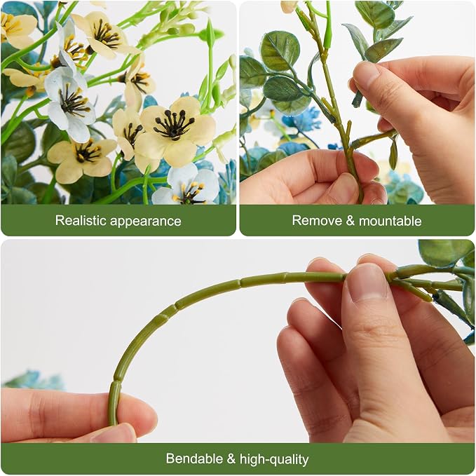 RM ROOMERS Artificial Flowers Plants for Outdoors, Fake Flowers Blue&Yellow | Forget-me-not UV Resistant Faux Flower for Garden Porch Windowbox Front Door Yard No Fade Home Vase Decor(4 Bundles/24 Stems)