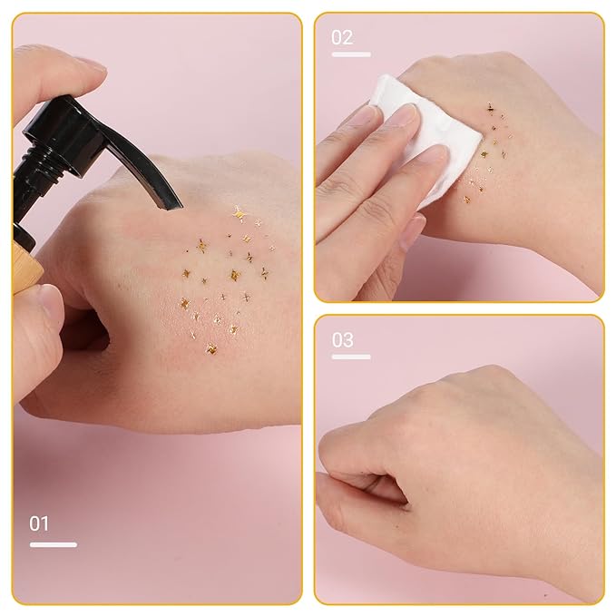Glitter Freckles Face Tattoo, 10PCS Gold Glitter Freckles, 2 Styles Body Face Glitter for Women Girls, Cute Star Waterproof Glitter Makeup Patches, Country Concerts Singer Festival Rave Accessories