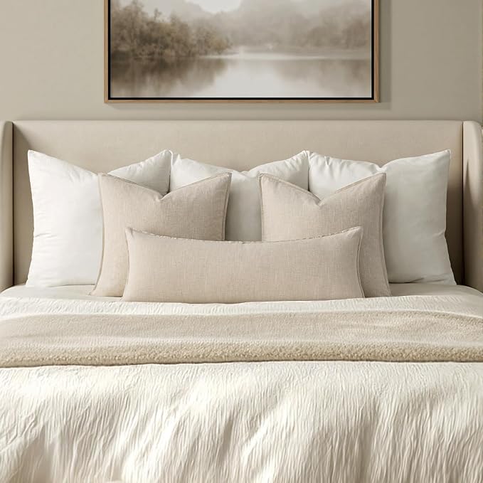 MIULEE Decorative Linen Lumbar Pillow Cover 14x36 Inch Natural Beige | Boho Farmhouse Neutral Couch Long Throw Pillow for Bed, Pack of 1 Accent Modern Pillowcase, Sofa Livingroom Home Decor