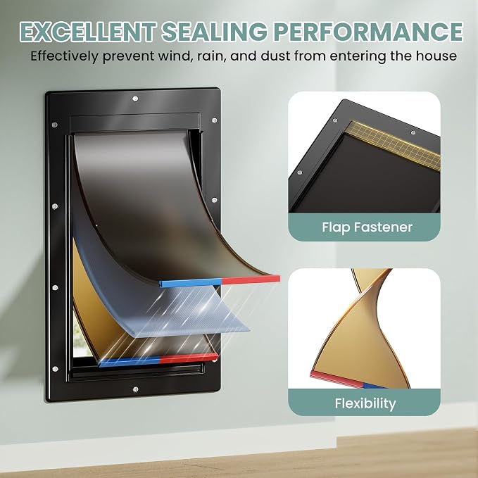 3-Flaps Large Dog Door for Wall, Pets Up to 100 lb | Insulation Flap, Magnetic Flaps, Durable Plastic Frame, Closing Panel, Resist Extreme Weather, Never Rust, Easy Installation