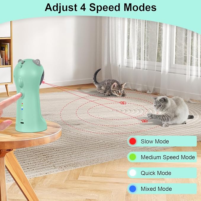 TBTeek Cat Toy, Automatic Cat Toy, 5 Fun Patterns, 4 Speed Modes (Green) | Motion-Activated, Rechargeable, Adjustable Light Angles, Random Trajectory