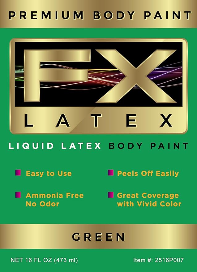 Liquid Latex - Face and Body Paint, Ammonia Free, Easy On and Off, Cosplay Makeup, Create Professional Monster, Zombie Arts 16 Oz (Green)