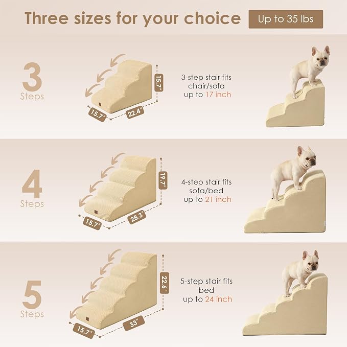 EHEYCIGA Curved Dog Stairs Ramp, 5-Step High Beds, 22.6" H Pet Step | 33D density of pure foam, for Small Dogs and Cats, Pet Stairs for High Bed Climbing, Non-Slip Balanced Indoor, Graige