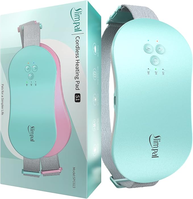 Slimpal Portable Heating Pad for Period Cramps, Electric Cordless Wearable Heat Pad Belt for Menstrual Cramps Relief, 3 Timer Auto Off Setting, Stocking Stuffers Christmas Gifts Her Women Girl, Aqua