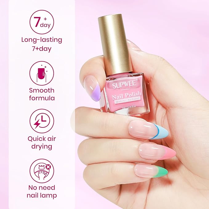 Pastel Nail Polish Set Non Gel, Quick Dry Macaron Nail Polish Spring Summer Candy Sweet Easter Color Air Fast Drying Fingernail Lacquer Manicure DIY Salon