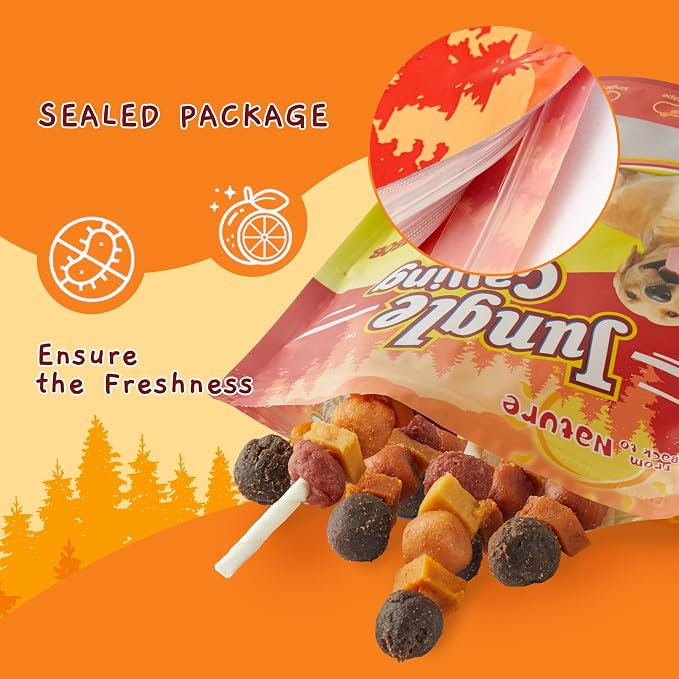 Jungle Calling Multi-Flavor Dog Kabob Treats, Edible Rawhide Stick, 10.6 oz | Premium Snacks for Medium & Large Dogs, Made with Chicken, Duck, Beef, Sweet Potato and Pumpkin, Perfect for Special Moments
