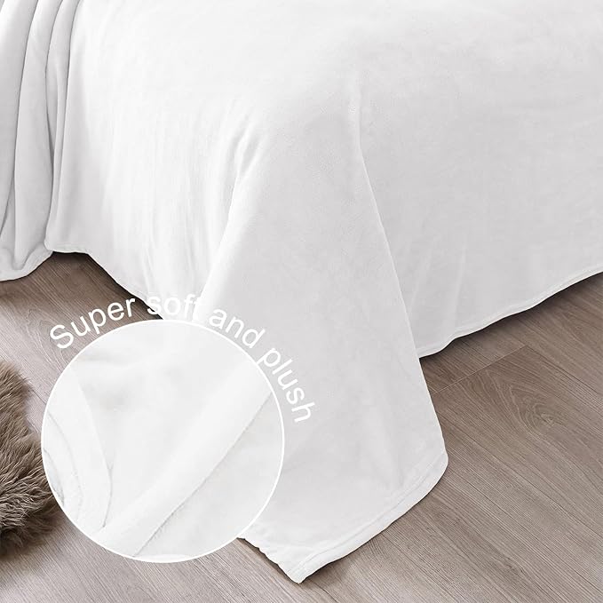 Exclusivo Mezcla Soft Fleece Throw Blanket for Couch, Pure White | 50x60 Inches, Double-Sided Brushed Flannel, Lightweight Plush Cozy Blanket for Home Decor, All Season, Machine Washable