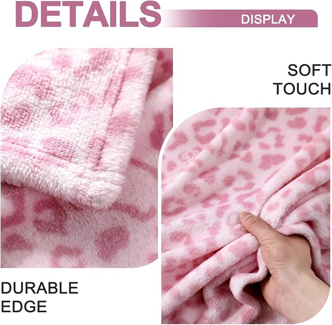 PU MEI Pink Leopard & Cheetah Print Fuzzy Flannel Blanket, Double Sided Ultra Cozy Super Soft Lightweight Animal Throw Blanket for Sofa, Couch, Bed, 50" x 60" inches