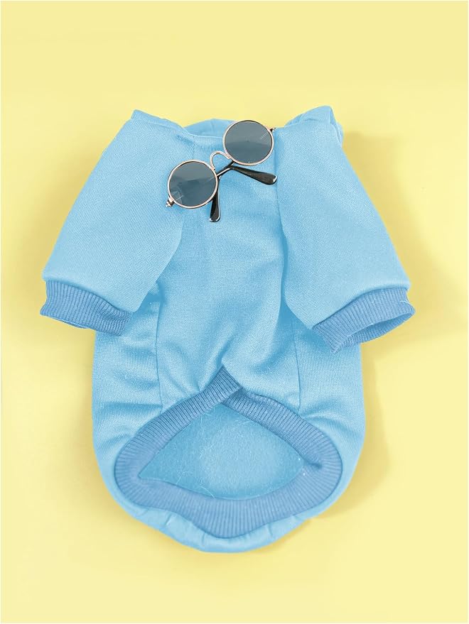 3Pcs Dog Hoodie Cat Apparel Dog Custume Set with Necklace and Sunglasses Pet Clothes for Puppy Small Medium Dogs Cats Light Blue X-Small