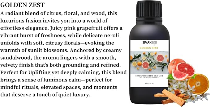 Luxury Essential Oil Blend Therapeutic Grade Aromatherapy Oil for Diffuser, Massage, Spa & Relaxation | Stress Relief & Wellness Gift Ready Packaging 1Fl Oz (Golden Zest)