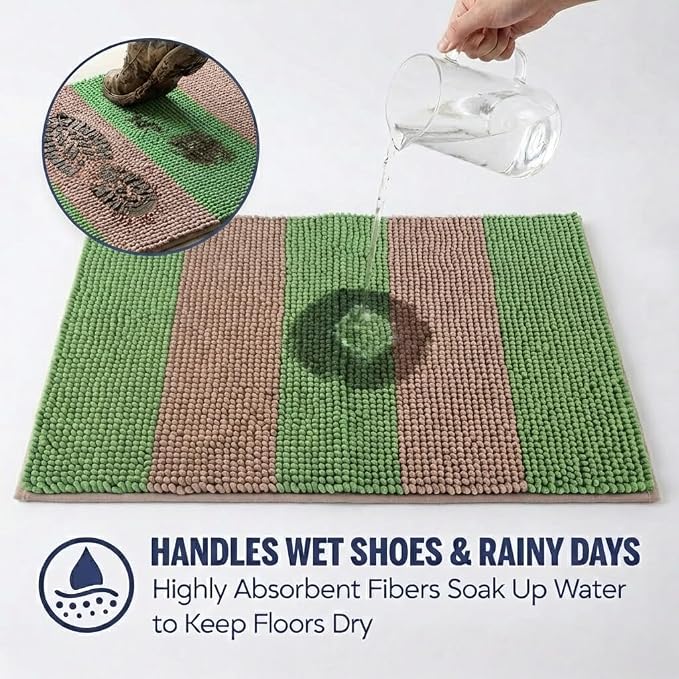 Muddy Mat® Super Absorbent Loop-Thread Chenille Dog Door Mat for Muddy Paws – Non-Slip, Machine Washable Indoor Entry Rug, Quick-Dry Pet Mat for Entryway – Olive Sand 19"x30"