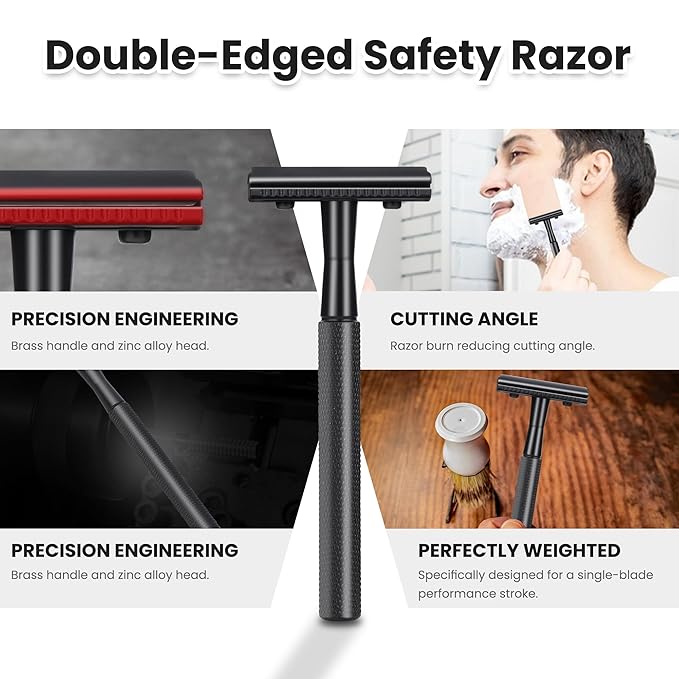 KEROPY Eco-Friendly Safety Razor With 10 Premium Stainless Steel Blade Safety Razors For Men Shaving Razor, Smooth Wet Shave Experience, Gun Black
