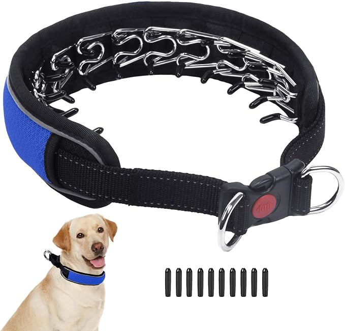 Martingale No Pull Dog Collar for Large Medium Dogs Training Walking, Heavy Duty Nylon Reflective Adjustable Anti Pull Slip Collar with Buckle S Blue
