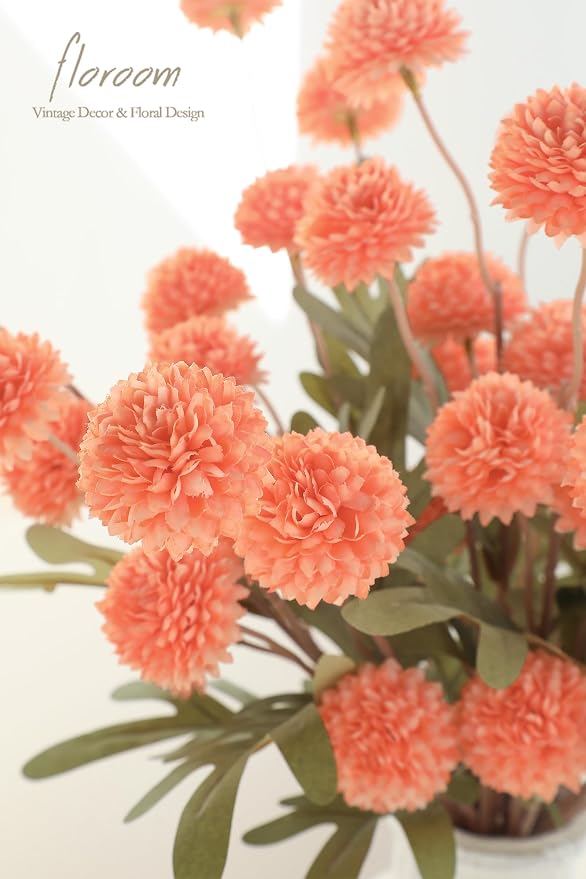5pcs Coral Pink Faux Silk Mums Artificial Flowers, Bulk Fake Small Mini Chrysanthemums with Stems for DIY Wedding Centerpieces Floral Arrangements Vase Fillers Home Decorations