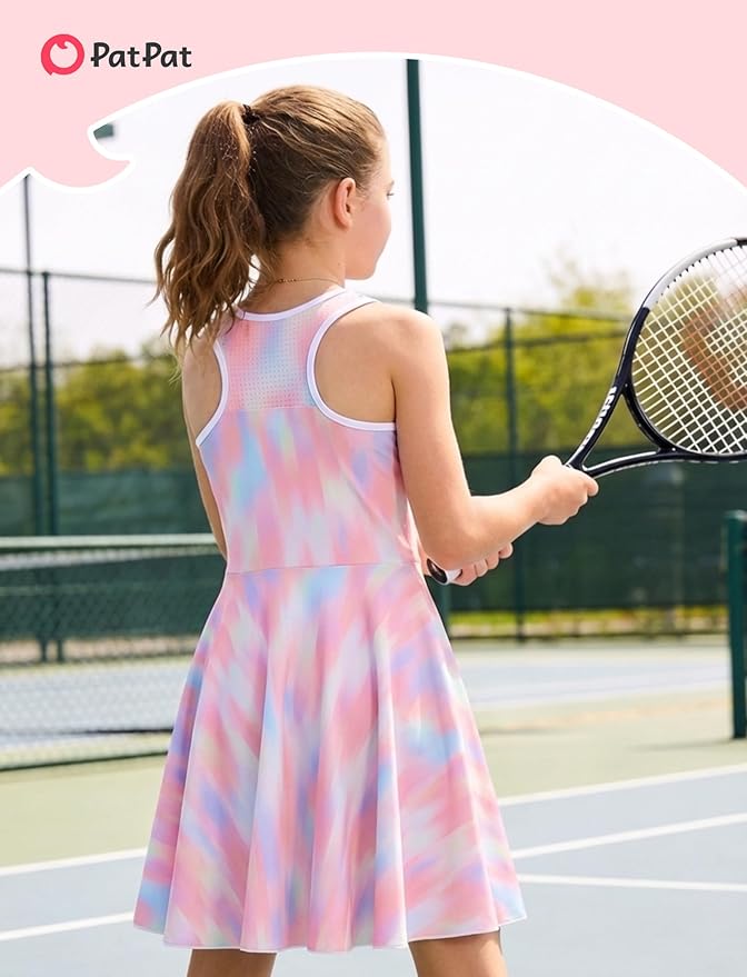 PATPAT Girls Athletic Dress Tennis Summer Outfit with Headband & Shorts | Quick-Dry RapidAir-C Fabric, Lightweight Breathable Golf Dress, Sweat-Wicking 2 Piece sets, Two Hidden Pockets