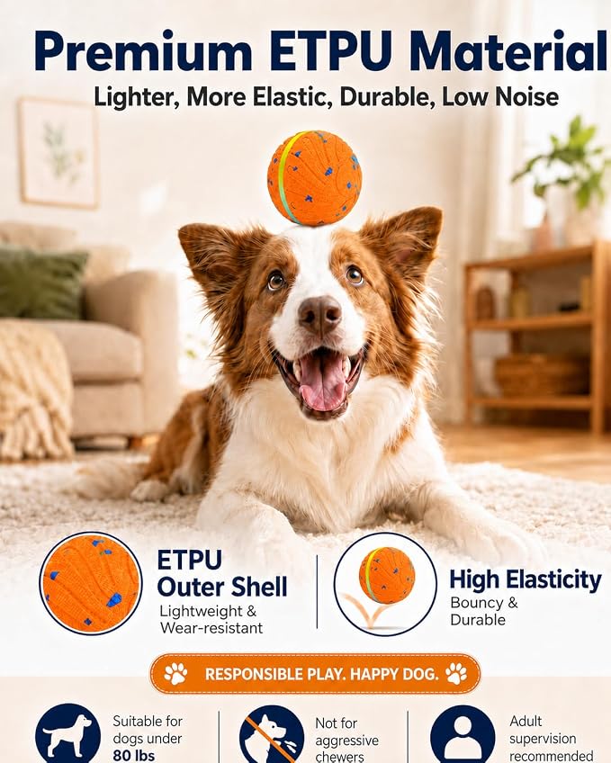 Xeuch Smart Interactive Dog Balls, Automatic Moving Bouncing Ball, E-TPU Material, Motion Activated Rotating Toy for Dogs Puppies, Enrichment & Stimulation Toys for Indoor & Outdoor (Orange)