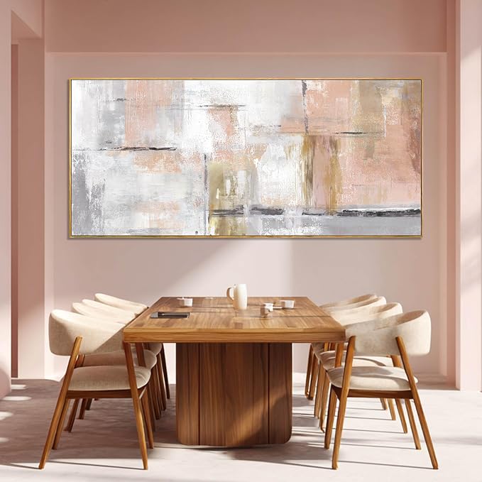SOUGUAN Contemporary Home Wall Decor Pink and White Canvas Painting Abstract Wall Art 32"x70" Decorations for Bedroom Kitchen Artwork