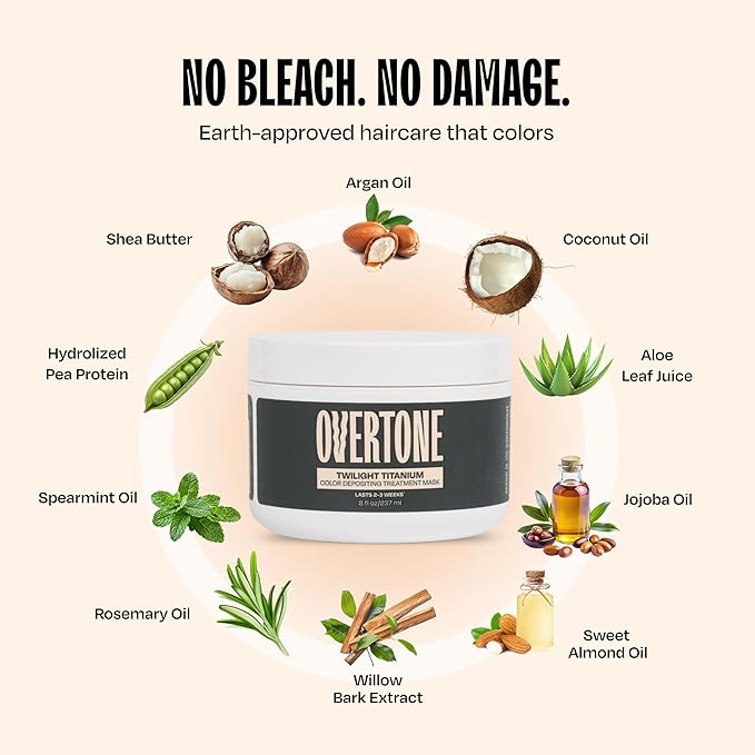 Overtone Semi Permanent Hair Color Conditioner, Twilight Titanium, 8 oz, Nourishing, Damage-Free, Color Depositing Mask for All Hair Types with Shea Butter & Coconut Oil, Vegan & Cruelty-Free