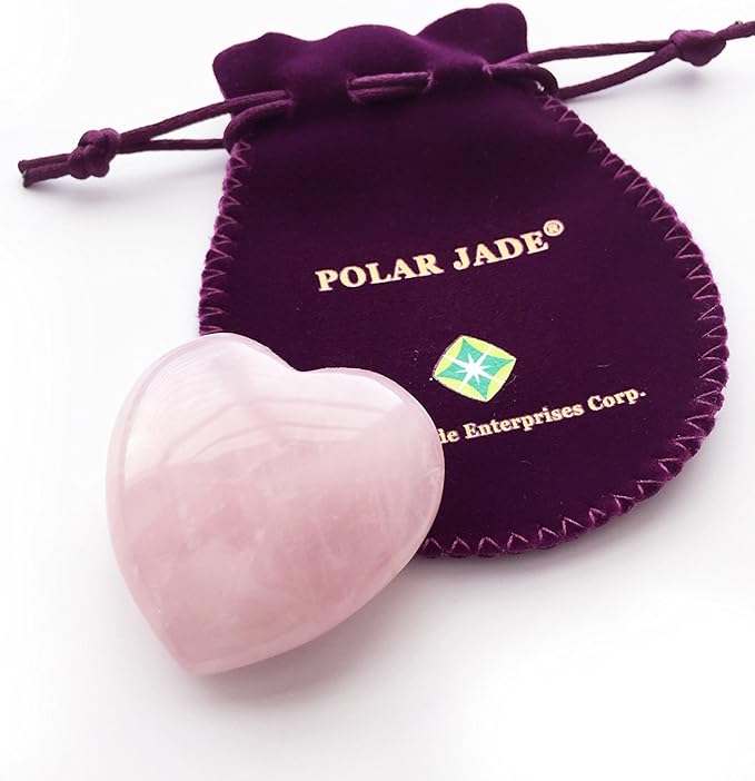 Polar Jade Rose Quartz Heart Stone 45mm(1.8") Crystal Heart Chakra Healing, Reiki & Meditation