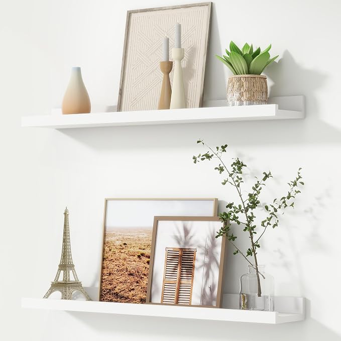 Picture Ledge Shelf, Floating Shelves for Wall, 30" W Set of 2, White | FSC Certified Engineered Wood, Wall Mounted Bookshelf, for Nursery Living Room Bedroom, Pre-Drilled, Easy Install
