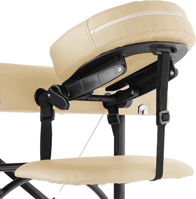 Saloniture Professional Portable Lightweight Tri-Fold Massage Table with Aluminum Legs - Includes Headrest, Face Cradle, Armrests and Carrying Case, Cream