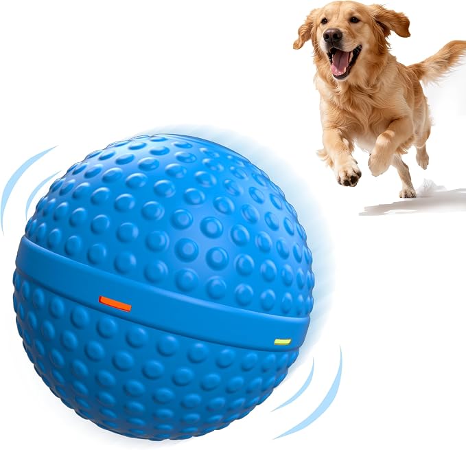 SNOYWEN Interactive Dog Balls, Smart Dog Toy for Medium & Large Dogs, Rubber Material, Automatic Moving, Rotating, Bouncing, IPX7 Waterproof, Motion-Activated Dog Stimulation Toy (Blue)